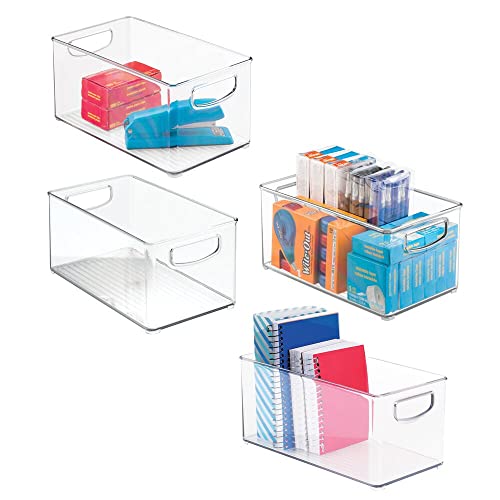 mDesign 4er-Set Sortierbox für den Schreibtisch – Schreibtisch Organizer Set aus Kunststoff – tragbares Schreibtisch Ordnungssystem für Notizbücher, Blöcke, Stifte etc. – durchsichtig von mDesign