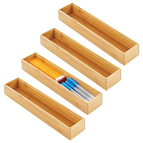 mDesign Schubladeneinsatz aus Holz – stapelbare Schubladeneinteilung für Büro- und Bastelbedarf – Schubladenbox für Schreibwaren – 4er-Set – naturfarben von mDesign