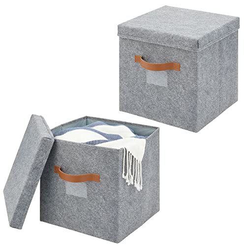 mDesign Sortierbox für den Schlafzimmerschrank – große Ordnungsbox mit Deckel aus Kunstfaser – Aufbewahrungsbox für Kleidung und andere Accessoires – 2er-Set – grau/beige von mDesign