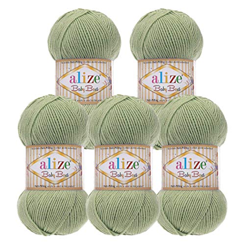 5 x 100g Strickgarn ALIZE Baby Best uni Babywolle Wolle Antipilling 44 Farben, Farbe:138 olive von maDDma Alize Baby Best