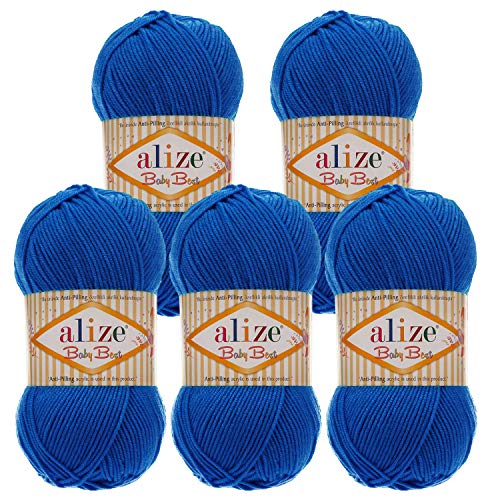 5 x 100g Strickgarn ALIZE Baby Best uni Babywolle Wolle Antipilling 44 Farben, Farbe:141 königsblau von maDDma Alize Baby Best
