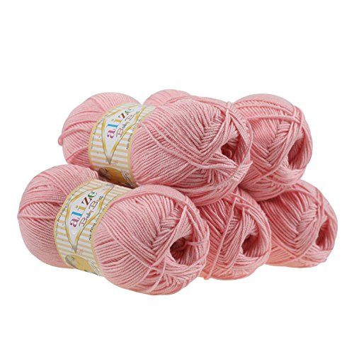 5 x 100g Strickgarn ALIZE Baby Best uni Babywolle Wolle Antipilling 44 Farben, Farbe:161 puderrosa von maDDma Alize Baby Best