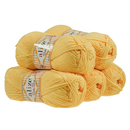 5 x 100g Strickgarn ALIZE Baby Best uni Babywolle Wolle Antipilling 44 Farben, Farbe:250 hellgelb von maDDma Alize Baby Best