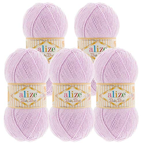 5 x 100g Strickgarn ALIZE Baby Best uni Babywolle Wolle Antipilling 44 Farben, Farbe:27 hellflieder von maDDma Alize Baby Best