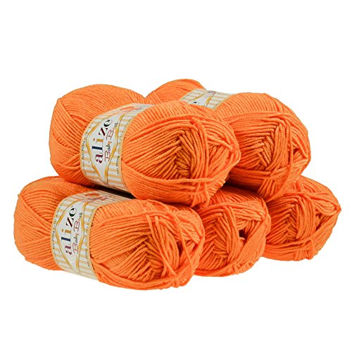 5 x 100g Strickgarn ALIZE Baby Best uni Babywolle Wolle Antipilling 44 Farben, Farbe:336 tieforange von maDDma Alize Baby Best