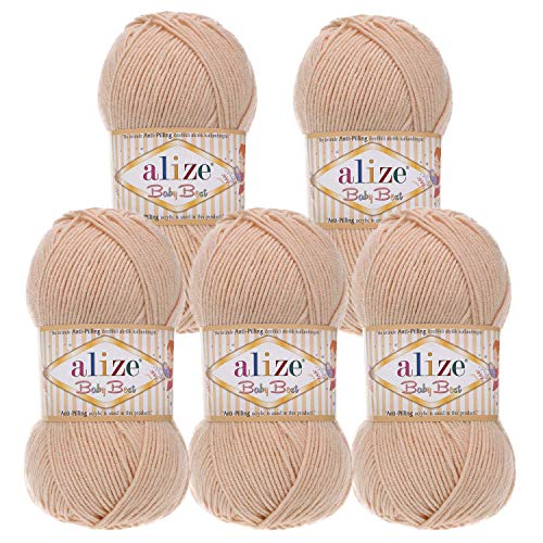 5 x 100g Strickgarn ALIZE Baby Best uni Babywolle Wolle Antipilling 44 Farben, Farbe:382 powder von maDDma Alize Baby Best