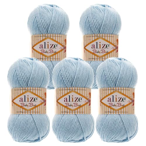 5 x 100g Strickgarn ALIZE Baby Best uni Babywolle Wolle Antipilling 44 Farben, Farbe:40 eisblau von maDDma Alize Baby Best