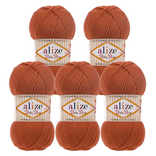 5 x 100g Strickgarn ALIZE Baby Best uni Babywolle Wolle Antipilling 44 Farben, Farbe:408 karotte von maDDma Alize Baby Best