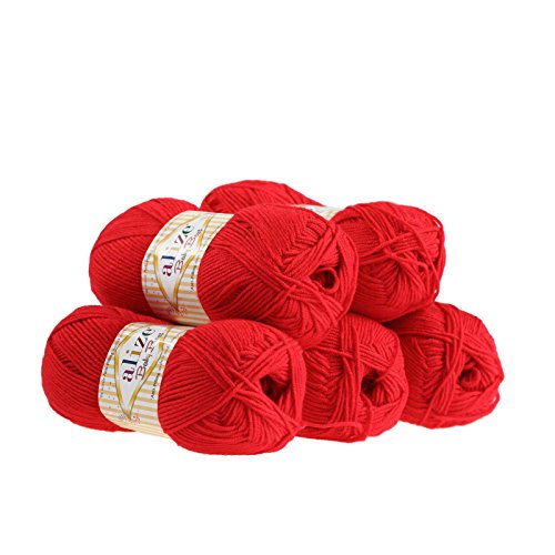 5 x 100g Strickgarn ALIZE Baby Best uni Babywolle Wolle Antipilling 44 Farben, Farbe:56 rot von maDDma Alize Baby Best