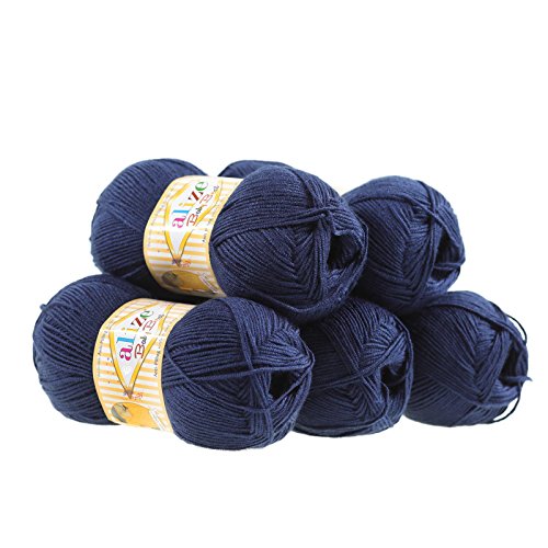 maDDma 5 x 100g Strickgarn ALIZE Baby Best uni Babywolle Wolle Antipilling 44 Farben, Farbe:58 navy blau von maDDma