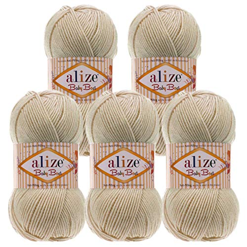 5 x 100g Strickgarn ALIZE Baby Best uni Babywolle Wolle Antipilling 44 Farben, Farbe:599 elfenbein von maDDma Alize Baby Best