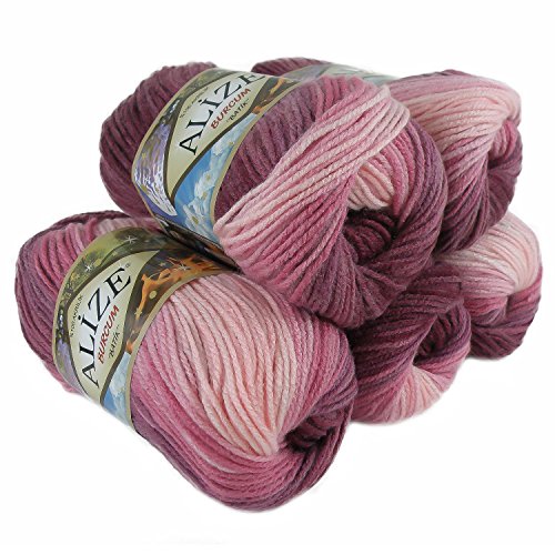 500g Strick-Garn ALIZE BURCUM Batik Strick-Wolle Handstrickgarn, Farbe wählbar, Farbe:1895 weiß-rosa-fuchsi-bordeaux von maDDma Alize Burcum Batik