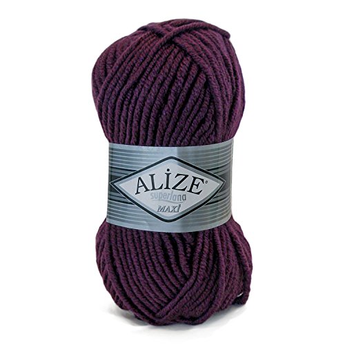 100g Strickgarn Strickwolle Alize Superlana Maxi 25% Wolle, 100g, Farbwahl, Farbe:111 Pflaume von maDDma Alize Superlana Maxi