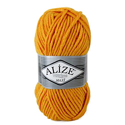 100g Strickgarn Strickwolle Alize Superlana Maxi 25% Wolle, 100g, Farbwahl, Farbe:488 sonnengelb von maDDma Alize Superlana Maxi