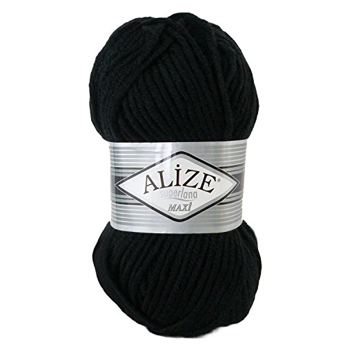 100g Strickgarn Strickwolle Alize Superlana Maxi 25% Wolle, 100g, Farbwahl, Farbe:60 schwarz von maDDma Alize Superlana Maxi