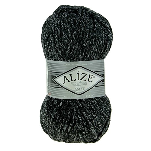 100g Strickgarn Strickwolle Alize Superlana Maxi 25% Wolle, 100g, Farbwahl, Farbe:800 anthrazit meliert von maDDma Alize Superlana Maxi