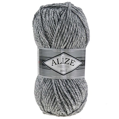 100g Strickgarn Strickwolle Alize Superlana Maxi 25% Wolle, 100g, Farbwahl, Farbe:801 grau meliert von maDDma Alize Superlana Maxi