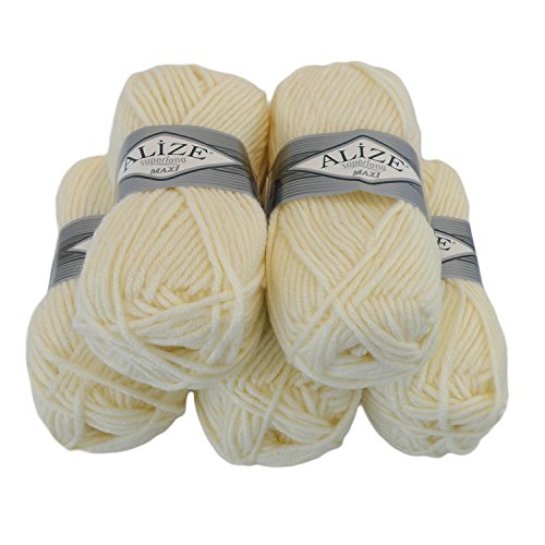 500g Strickgarn Strickwolle Alize Superlana Maxi 25% Wolle, Farbwahl, Farbe:01 cream von maDDma Alize Superlana Maxi