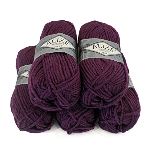 500g Strickgarn Strickwolle Alize Superlana Maxi 25% Wolle, Farbwahl, Farbe:111 Pflaume von maDDma Alize Superlana Maxi