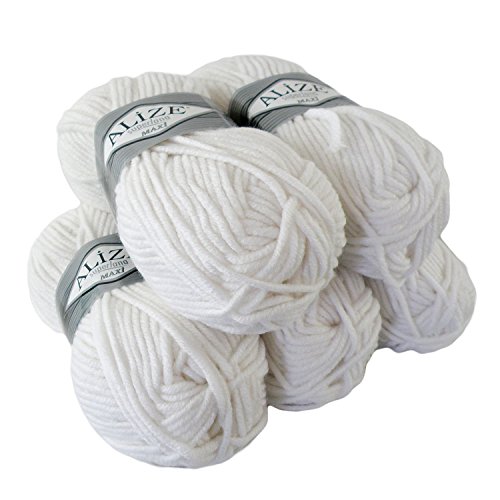 500g Strickgarn Strickwolle Alize Superlana Maxi 25% Wolle, Farbwahl, Farbe:55 weiß von maDDma Alize Superlana Maxi