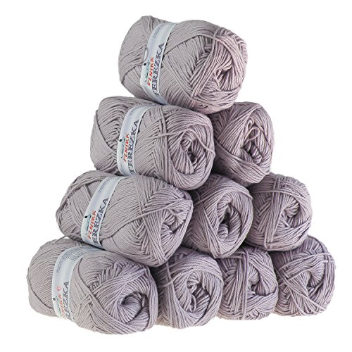 10 x 50g Strickgarn Terezka 100% Baumwolle Baumwollgarn Häkelgarn, Farbe:grauviolett von maDDma