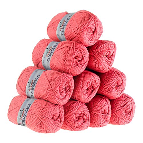 10 x 50g Strickgarn Terezka 100% Baumwolle Baumwollgarn Häkelgarn, Farbe:korallenrot von maDDma