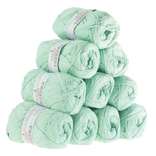 10 x 50g Strickgarn Terezka 100% Baumwolle Baumwollgarn Häkelgarn, Farbe:minze von maDDma