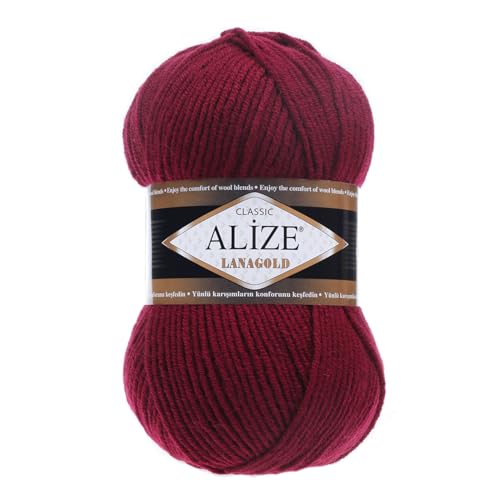 100 g ALIZE Lanagold 49% Wolle Strickgarn Winterwolle Schurwolle Farbwahl, Farbe:bordeaux von maDDma