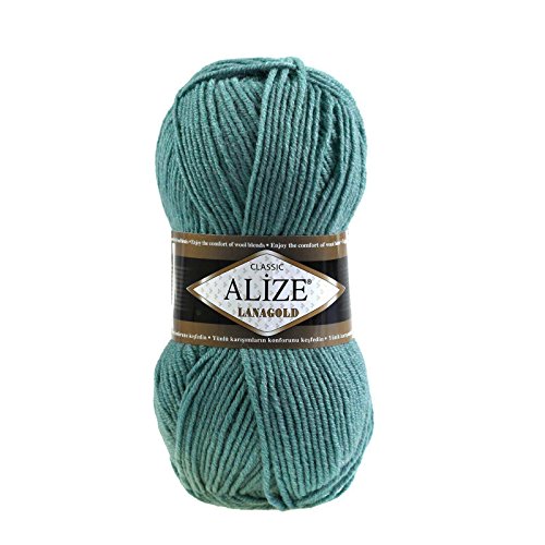 100 g ALIZE Lanagold 49% Wolle Strickgarn Winterwolle Schurwolle Farbwahl, Farbe:dunkelgrau-türkis von maDDma