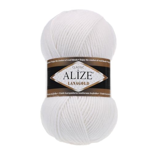 100 g ALIZE Lanagold 49% Wolle Strickgarn Winterwolle Schurwolle Farbwahl, Farbe:weiß von maDDma