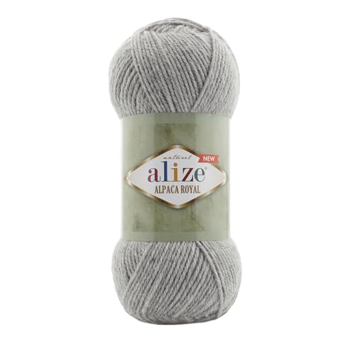 100g Alize Alpaca Royal 15% Alpaka Klassikgarn Oeko-Tex 100 Strickgarn Häkelgarn Farbwahl, Farbe:21 grau meliert von maDDma