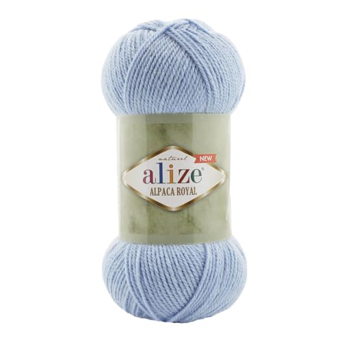 100g Alize Alpaca Royal 15% Alpaka Klassikgarn Oeko-Tex 100 Strickgarn Häkelgarn Farbwahl, Farbe:356 himmelblau von maDDma