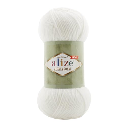 100g Alize Alpaca Royal 15% Alpaka Klassikgarn Oeko-Tex 100 Strickgarn Häkelgarn Farbwahl, Farbe:55 weiß von maDDma