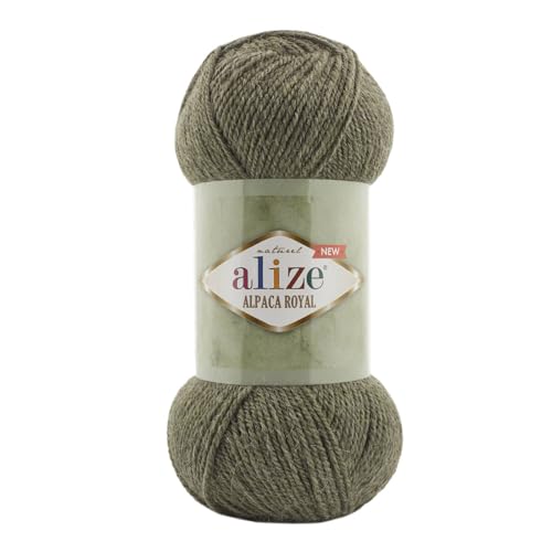 100g Alize Alpaca Royal 15% Alpaka Klassikgarn Oeko-Tex 100 Strickgarn Häkelgarn Farbwahl, Farbe:577 khaki meliert von maDDma