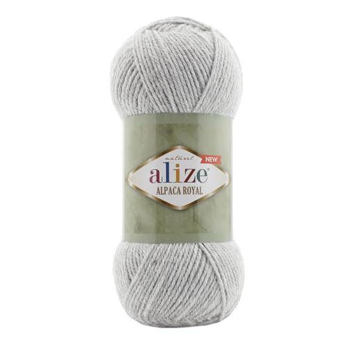 100g Alize Alpaca Royal 15% Alpaka Klassikgarn Oeko-Tex 100 Strickgarn Häkelgarn Farbwahl, Farbe:684 hellgrau meliert von maDDma