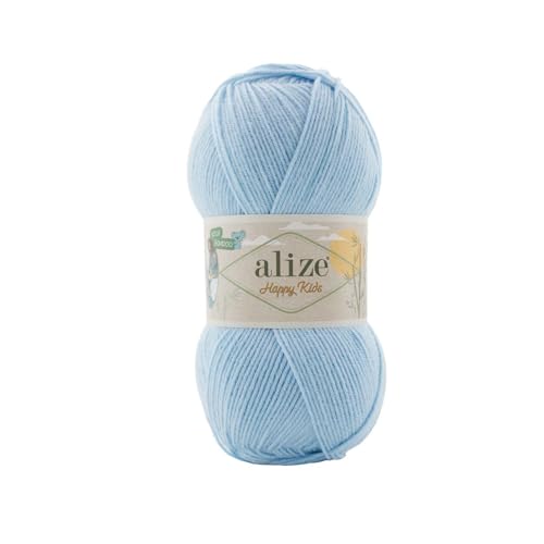 100g Alize Happy Kids Strickgarn Wolle Viskose Bambus Oeko-Tex 100 Häkelgarn Farbwahl, Farbe:183 hellblau von maDDma