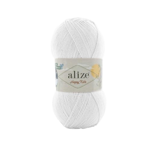 100g Alize Happy Kids Strickgarn Wolle Viskose Bambus Oeko-Tex 100 Häkelgarn Farbwahl, Farbe:55 weiß von maDDma