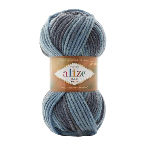 100g Farbverlaufsgarn Alize Superlana Maxi Batik 25% Wolle Winterwolle Häkelgarn mehrfarbig Farbwahl, Farbe:7785 Meeresrauschen von maDDma