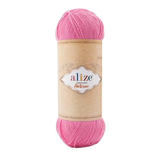 100g Sockenwolle Alize Superwash Artisan 75% Wolle Strickwolle Häkelgarn Farbwahl, Farbe:178 bubblegum von maDDma