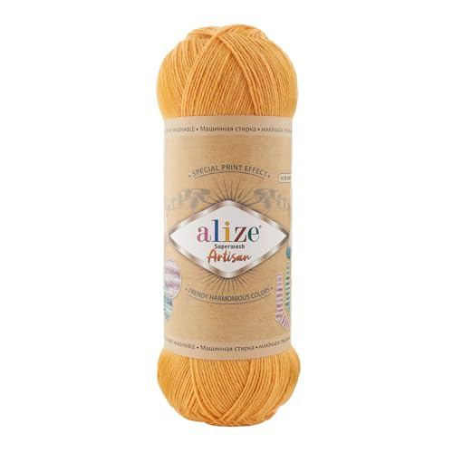 100g Sockenwolle Alize Superwash Artisan 75% Wolle Strickwolle Häkelgarn Farbwahl, Farbe:281 safran von maDDma