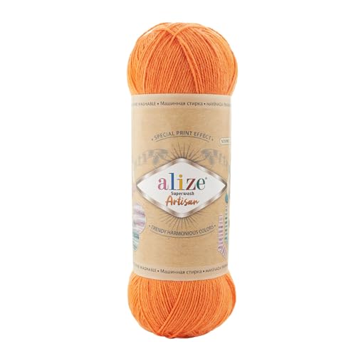 100g Sockenwolle Alize Superwash Artisan 75% Wolle Strickwolle Häkelgarn Farbwahl, Farbe:336 orange von maDDma