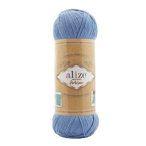 100g Sockenwolle Alize Superwash Artisan 75% Wolle Strickwolle Häkelgarn Farbwahl, Farbe:432 taubenblau von maDDma