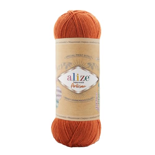 100g Sockenwolle Alize Superwash Artisan 75% Wolle Strickwolle Häkelgarn Farbwahl, Farbe:433 orangebraun von maDDma