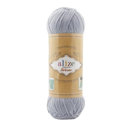 100g Sockenwolle Alize Superwash Artisan 75% Wolle Strickwolle Häkelgarn Farbwahl, Farbe:51 hellgrau von maDDma