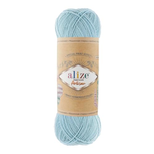 100g Sockenwolle Alize Superwash Artisan 75% Wolle Strickwolle Häkelgarn Farbwahl, Farbe:522 eisblau von maDDma