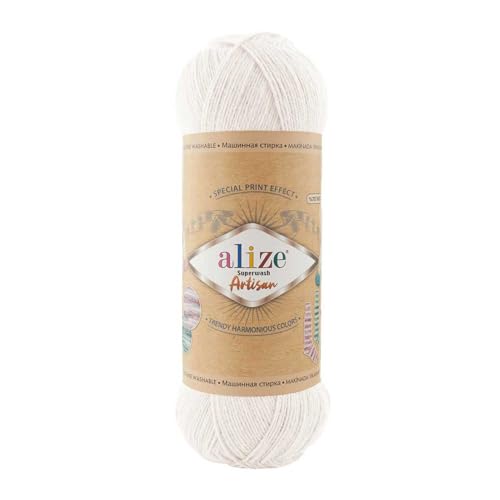 100g Sockenwolle Alize Superwash Artisan 75% Wolle Strickwolle Häkelgarn Farbwahl, Farbe:55 weiß von maDDma