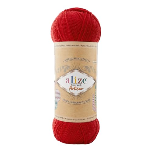 100g Sockenwolle Alize Superwash Artisan 75% Wolle Strickwolle Häkelgarn Farbwahl, Farbe:56 rot von maDDma