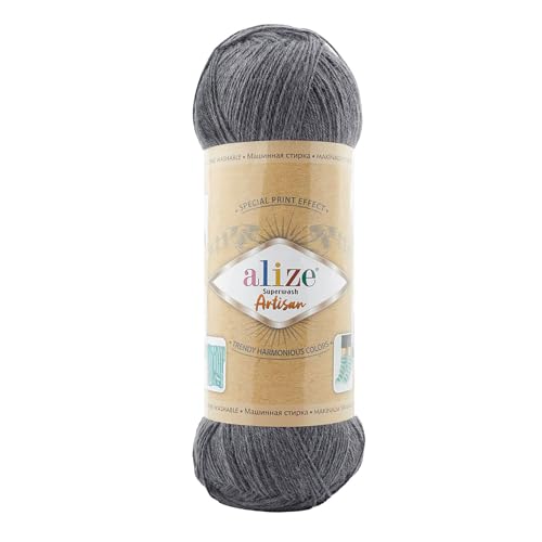 100g Sockenwolle Alize Superwash Artisan 75% Wolle Strickwolle Häkelgarn Farbwahl, Farbe:871 schiefergrau von maDDma