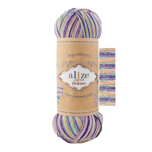 100g Sockenwolle Alize Superwash Artisan 75% Wolle Strickwolle Häkelgarn Farbwahl, Farbe:9003 Flower Power von maDDma