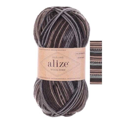 Strickgarn Alize Wooltime 100g 75% Wolle Oeko-Tex 100 Häkelgarn Farbwahl, Farbe:11015 Kaffeezauber von maDDma